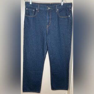 Levi’s Pinstripe Indigo Low Pro Mid Rise Relaxed Straight Jeans, 32x30